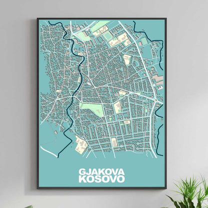 COLOURED ROAD MAP OF GJAKOVA, KOSOVO BY MAPBAKES