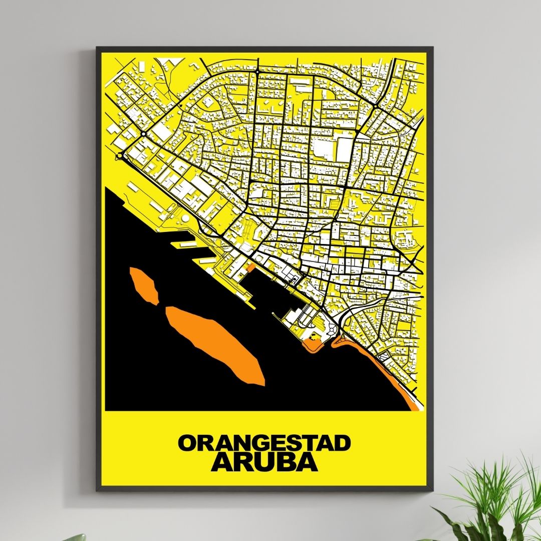 COLOURED ROAD MAP OF ORANGESTAD, ARUBA BY MAPBAKES