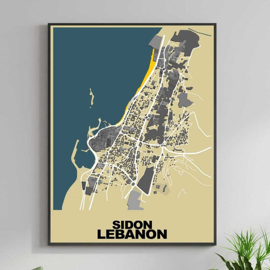 COLOURED ROAD MAP OF SIDON, LEBANON BY MAPBAKES