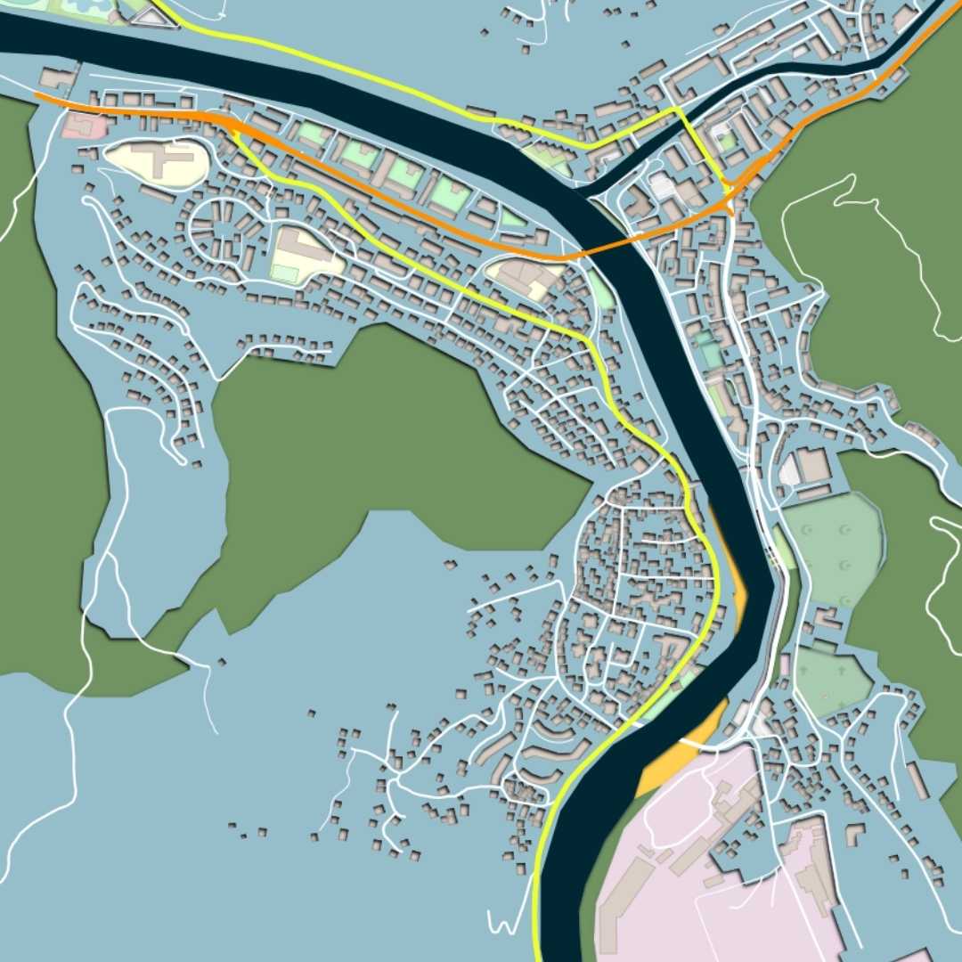 COLOURED ROAD MAP OF KONJIC, BOSNIA & HERZEGOVINA BY MAPBAKES