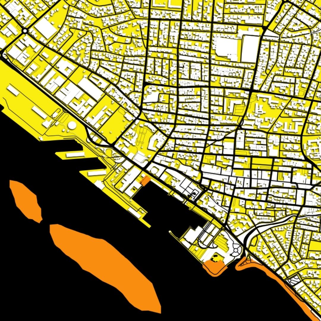 COLOURED ROAD MAP OF ORANGESTAD, ARUBA BY MAPBAKES