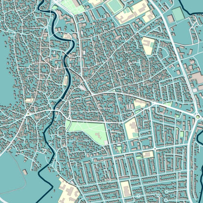 COLOURED ROAD MAP OF GJAKOVA, KOSOVO BY MAPBAKES