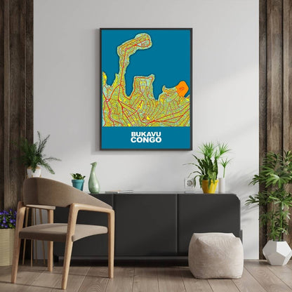 COLOURED ROAD MAP OF BUKAVU, CONGO BY MAPBAKES
