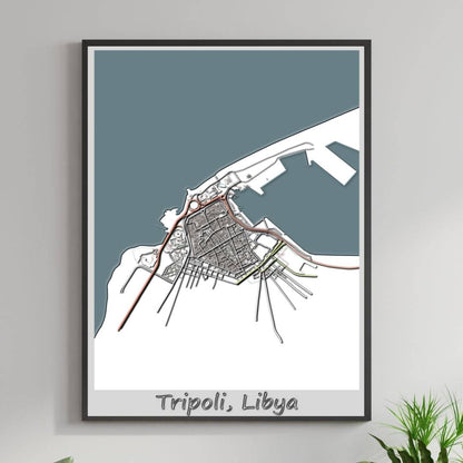 COLOURED ROAD MAP OF TRIPOLI, LIBYA BY MAPBAKES