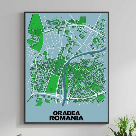 COLOURED ROAD MAP OF ORADEA, ROMANIA BY MAPBAKES