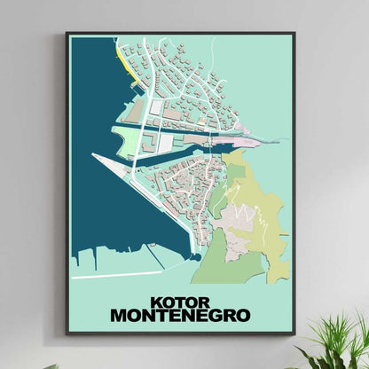 COLOURED ROAD MAP OF KOTOR, MONTENEGRO BY MAPBAKES