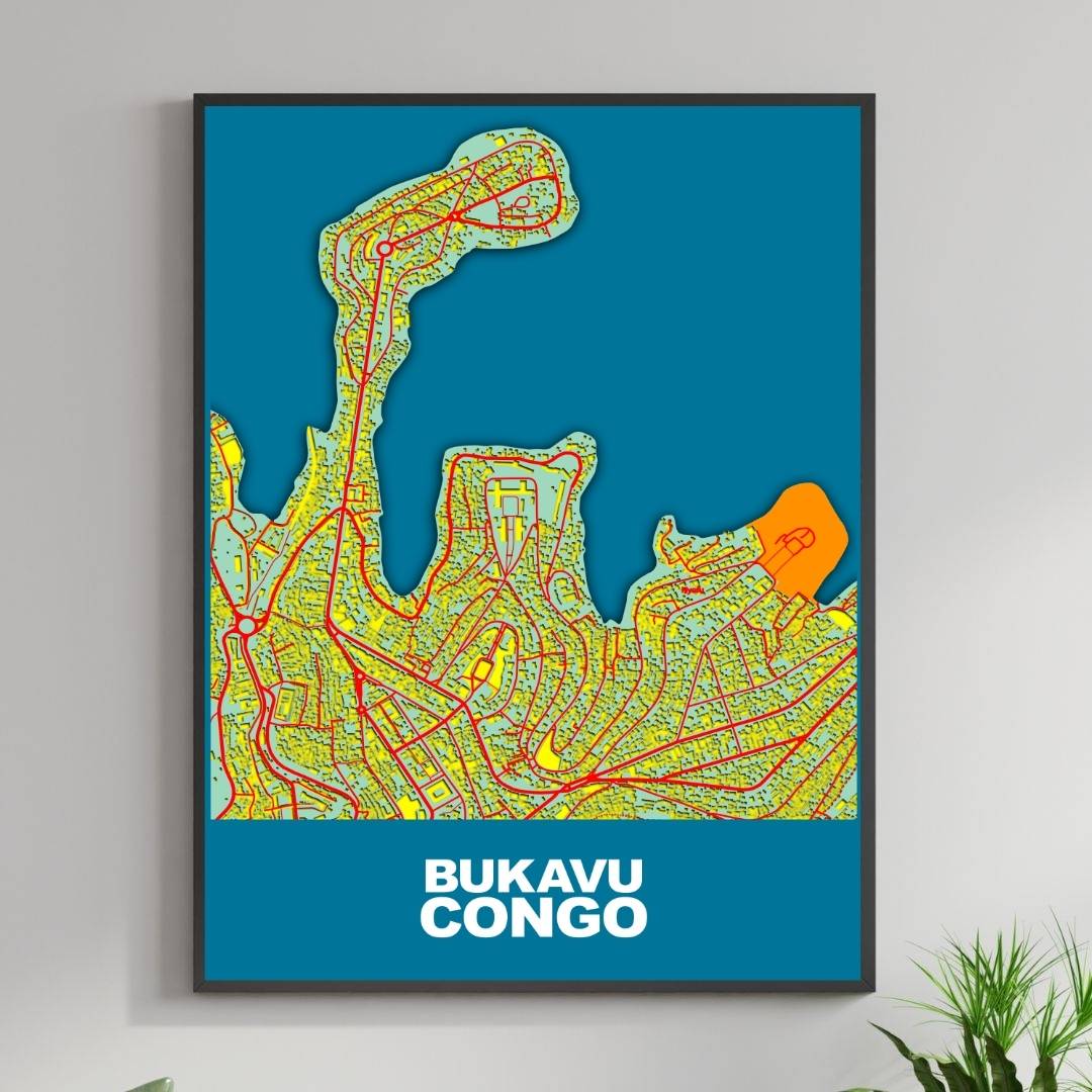 COLOURED ROAD MAP OF BUKAVU, CONGO BY MAPBAKES