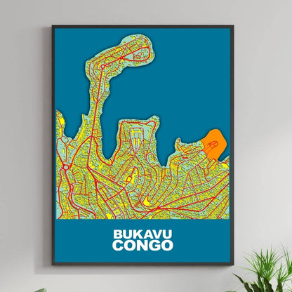 COLOURED ROAD MAP OF BUKAVU, CONGO BY MAPBAKES