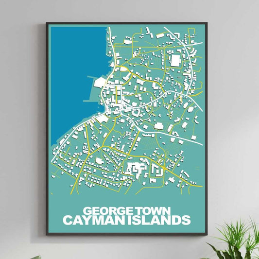 COLOURED ROAD MAP OF GEORGE TOWN, CAYMAN ISLANDS BY MAPBAKES