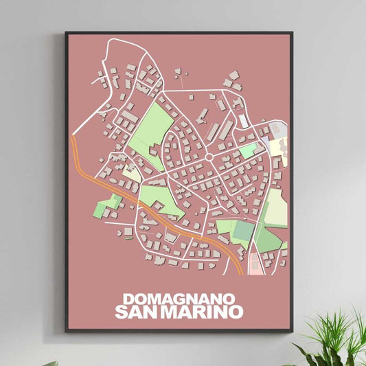 COLOURED ROAD MAP OF DOMAGNANO, SAN MARINO BY MAPBAKES