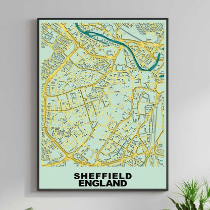 COLOURED ROAD MAP OF SHEFFIELD, ENGLAND BY MAPBAKES