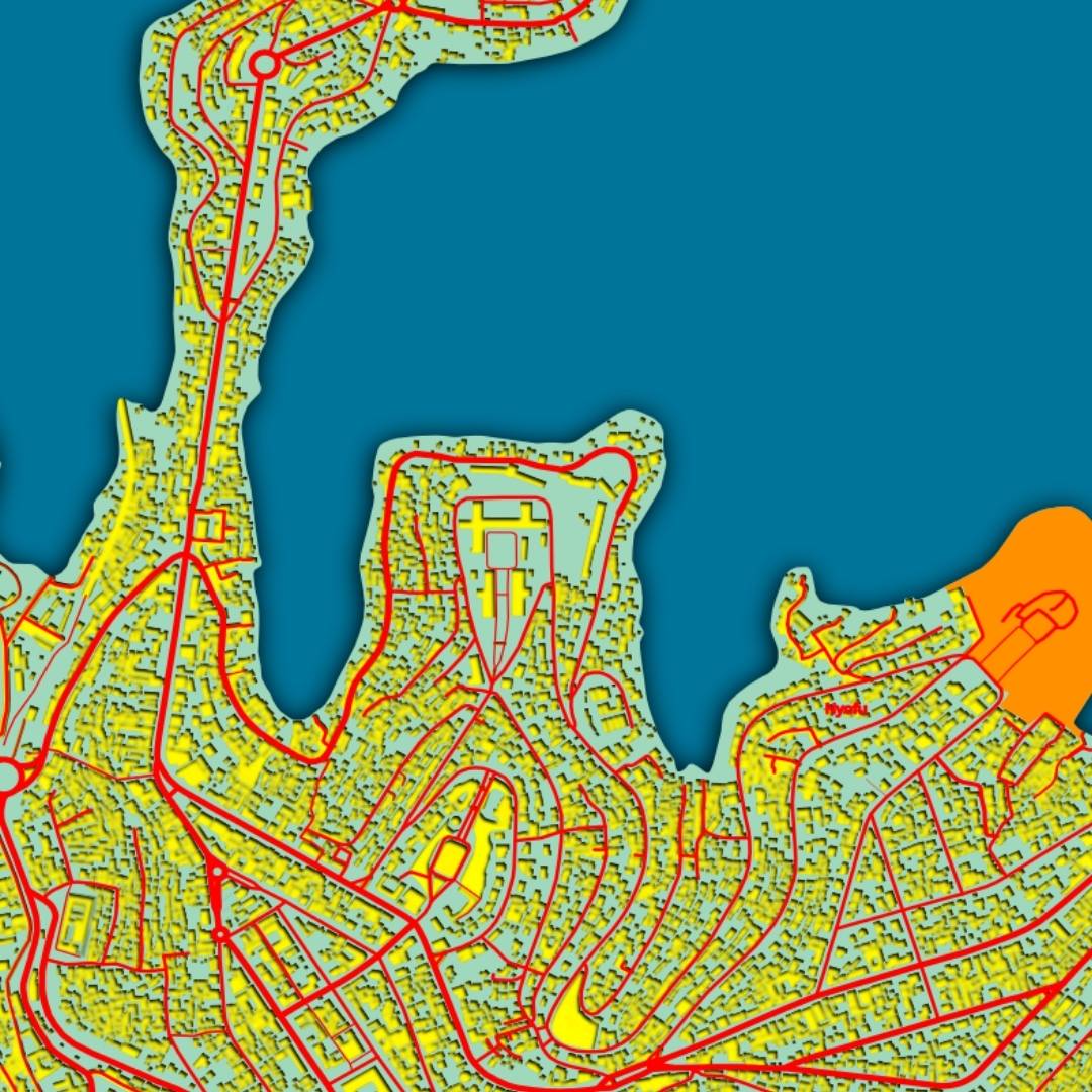 COLOURED ROAD MAP OF BUKAVU, CONGO BY MAPBAKES