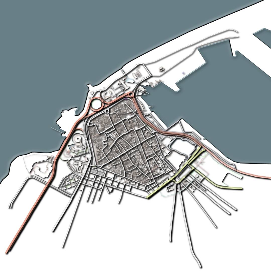 COLOURED ROAD MAP OF TRIPOLI, LIBYA BY MAPBAKES