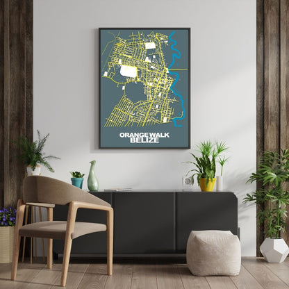 COLOURED ROAD MAP OF ORANGE WALK, BELIZE BY MAPBAKES