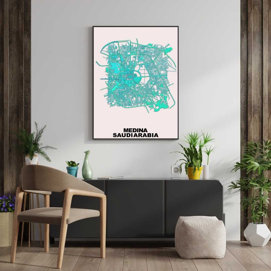 COLOURED ROAD MAP OF MEDINA, SAUDI ARABIA BY MAPBAKES