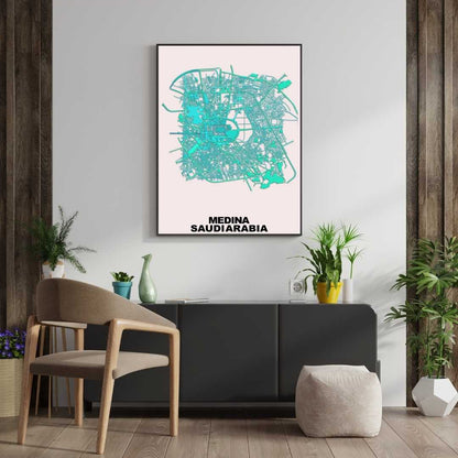 COLOURED ROAD MAP OF MEDINA, SAUDI ARABIA BY MAPBAKES