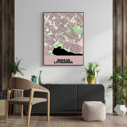 COLOURED ROAD MAP OF SIAULIAI, LITHUANIA BY MAPBAKES