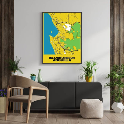 COLOURED ROAD MAP OF ISLAND HARBOUR, ANGUILLA BY MAPBAKES