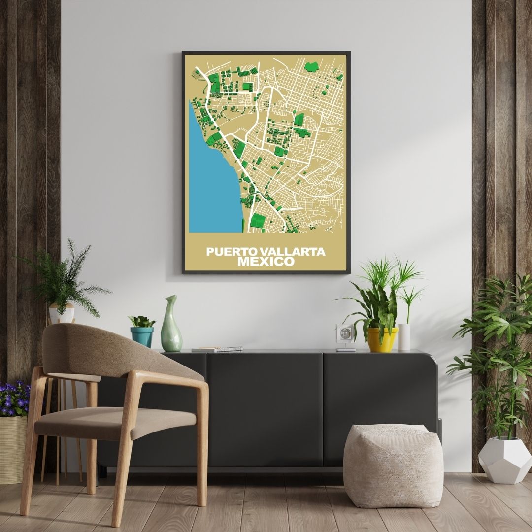 COLOURED ROAD MAP OF PUERTO VALLARTA, MEXICO BY MAPBAKES