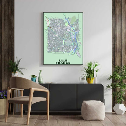 COLOURED ROAD MAP OF LILLE, FRANCE BY MAPBAKES