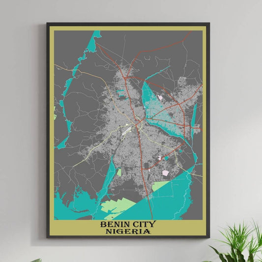 COLOURED ROAD MAP OF BENIN CITY, NIGERIA BY MAPBAKES