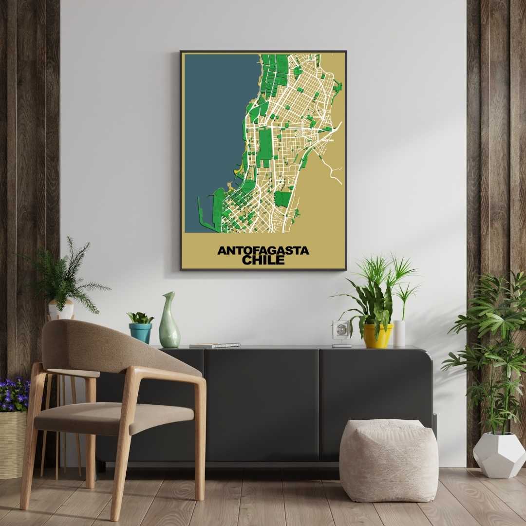 COLOURED ROAD MAP OF ANTOFAGASTA, CHILE BY MAPBAKES