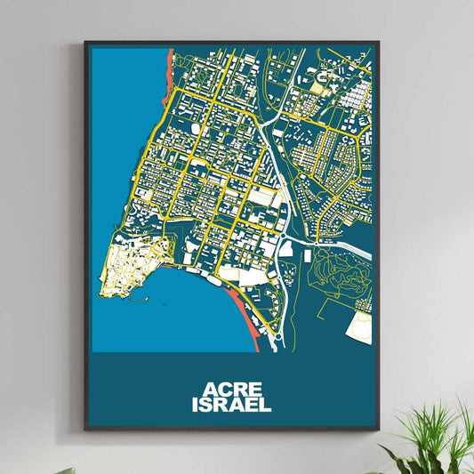 COLOURED ROAD MAP OF ACRE, ISRAEL BY MAPBAKES