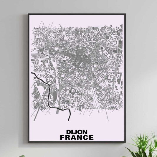 COLOURED ROAD MAP OF DIJON, FRANCE BY MAPBAKES