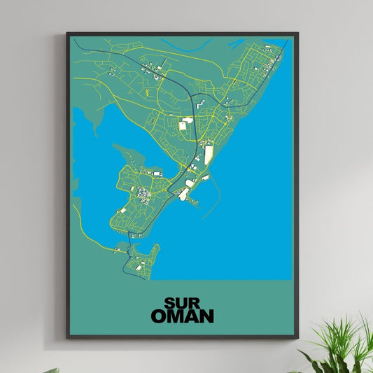 COLOURED ROAD MAP OF SUR, OMAN BY MAPBAKES