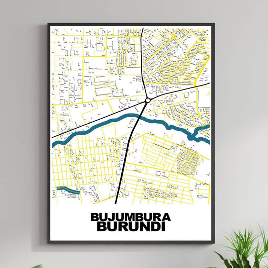 COLOURED ROAD MAP OF BUJUMBURA, BURUNDI BY MAPBAKES