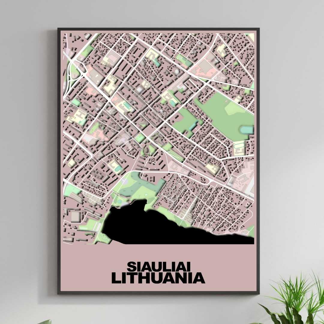 COLOURED ROAD MAP OF SIAULIAI, LITHUANIA BY MAPBAKES