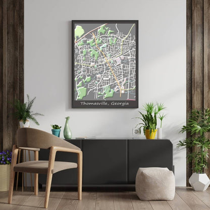 COLOURED ROAD MAP OF THOMASVILLE, GEORGIA BY MAPBAKES