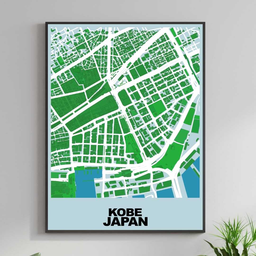 COLOURED ROAD MAP OF KOBE, JAPAN BY MAPBAKES