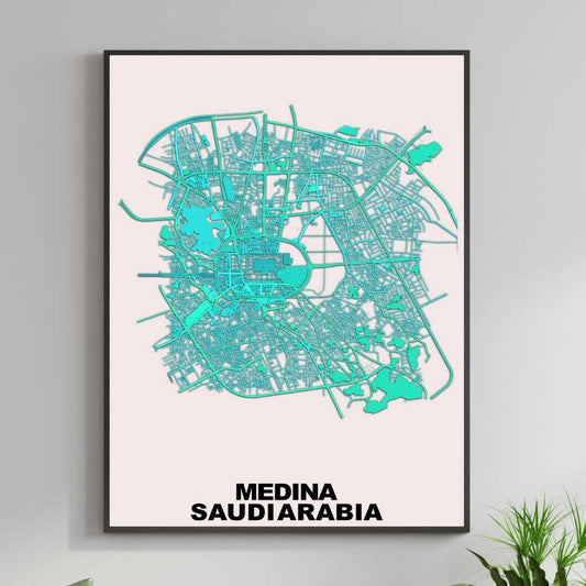 COLOURED ROAD MAP OF MEDINA, SAUDI ARABIA BY MAPBAKES