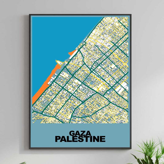 COLOURED ROAD MAP OF GAZA, PALESTINE BY MAPBAKES