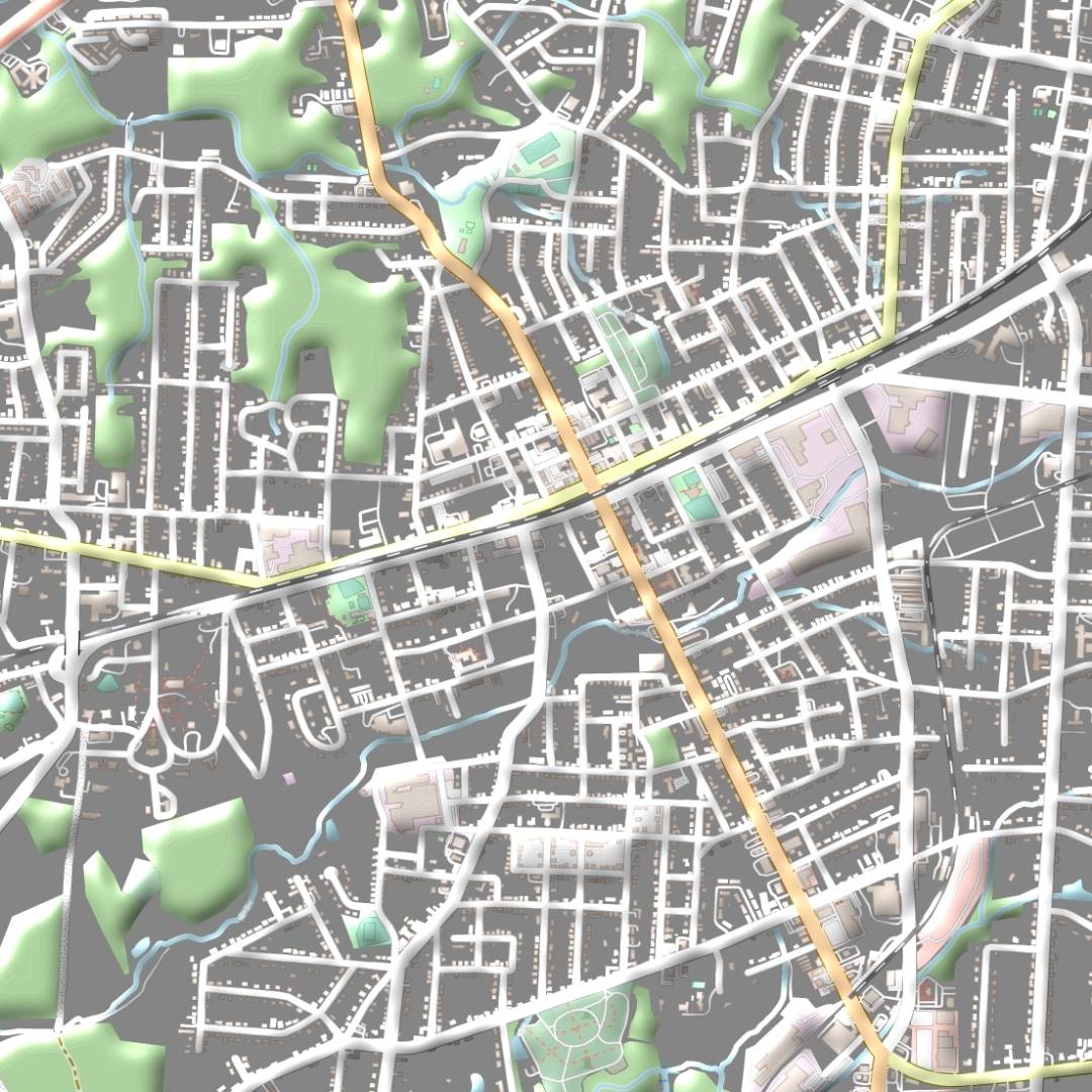 COLOURED ROAD MAP OF THOMASVILLE, GEORGIA BY MAPBAKES