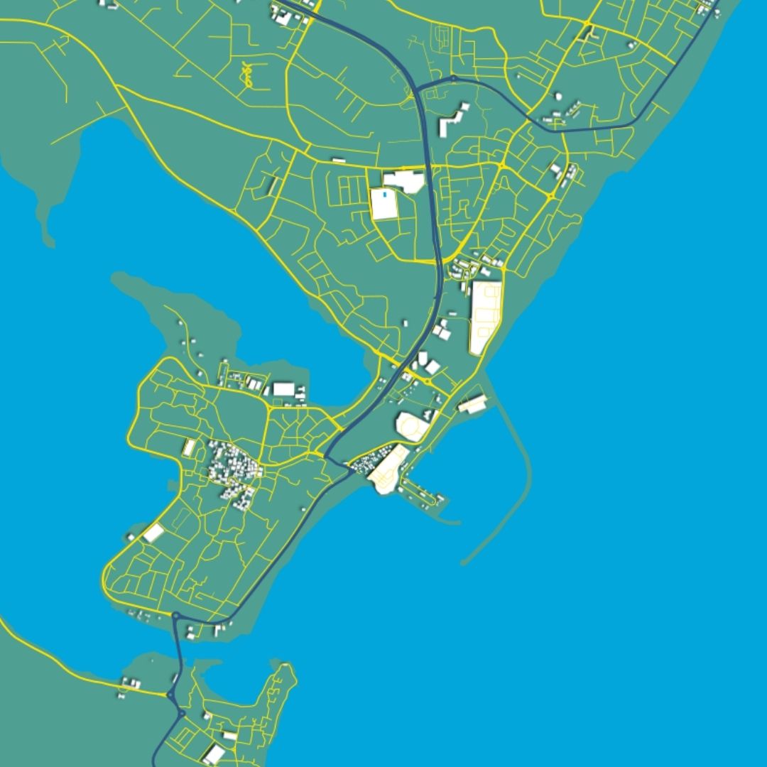 COLOURED ROAD MAP OF SUR, OMAN BY MAPBAKES