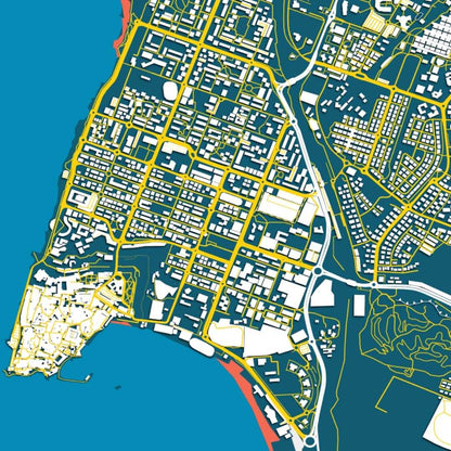 COLOURED ROAD MAP OF ACRE, ISRAEL BY MAPBAKES