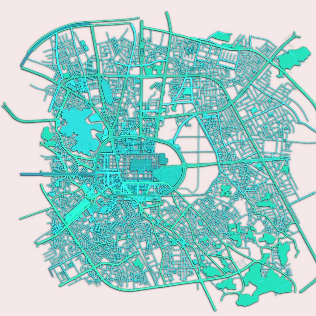 COLOURED ROAD MAP OF MEDINA, SAUDI ARABIA BY MAPBAKES