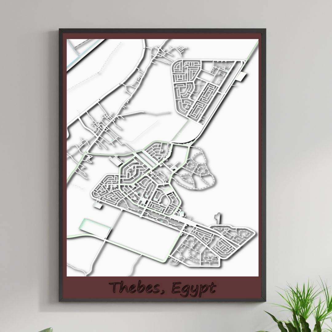 COLOURED ROAD MAP OF THEBES, EGYPT BY MAPBAKES