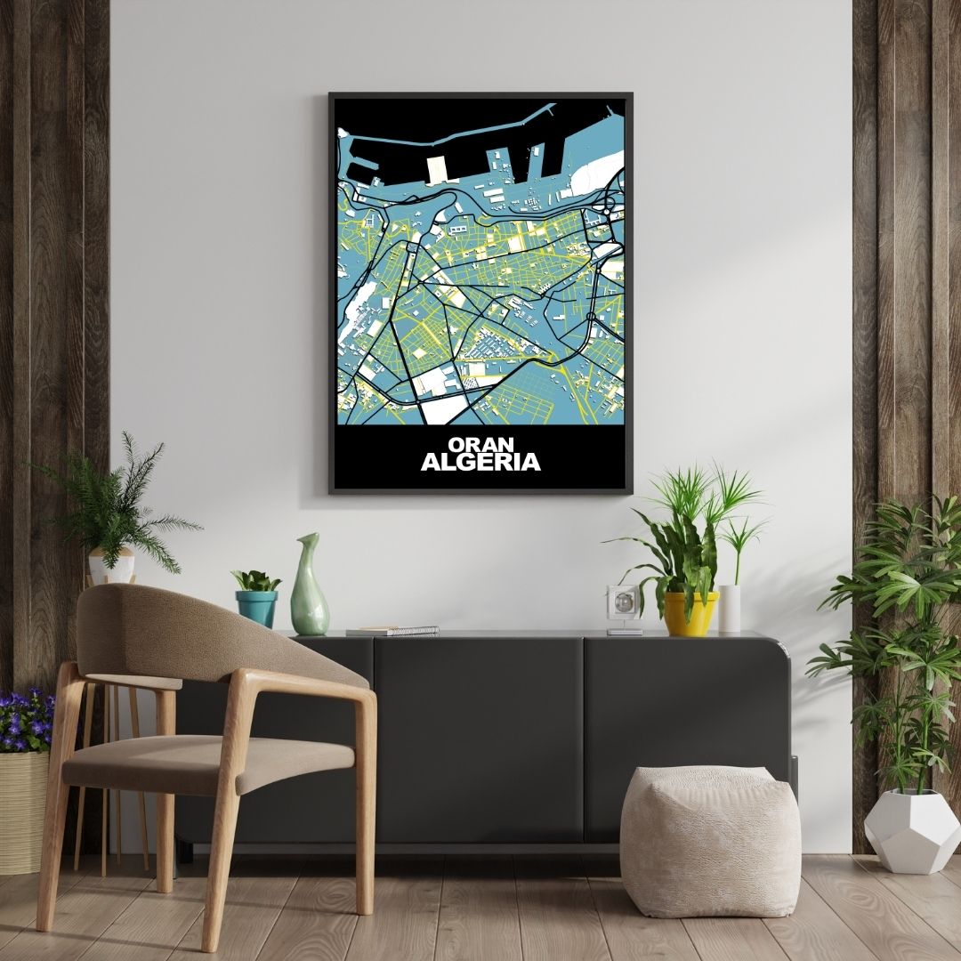 COLOURED ROAD MAP OF ORAN, ALGERIA BY MAPBAKES