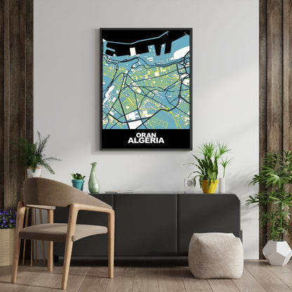 COLOURED ROAD MAP OF ORAN, ALGERIA BY MAPBAKES