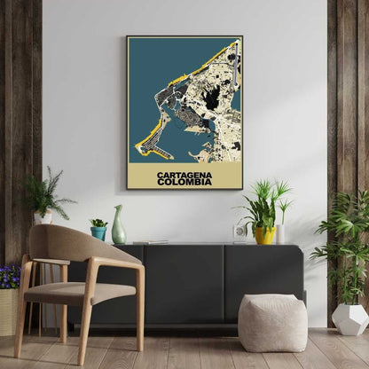 COLOURED ROAD MAP OF CARTAGENA, COLOMBIA BY MAPBAKES