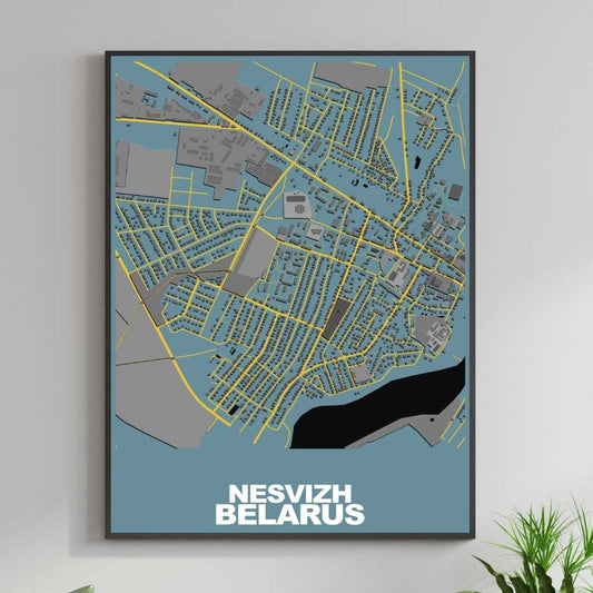 COLOURED ROAD MAP OF NESVIZH, BELARUS BY MAPBAKES