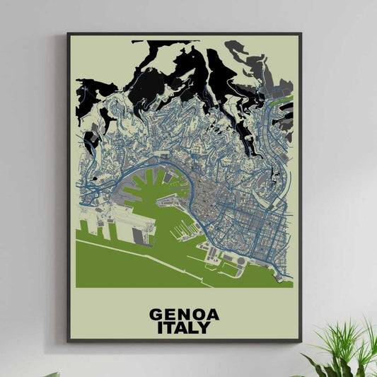 COLOURED ROAD MAP OF GENOA, ITALY BY MAPBAKES