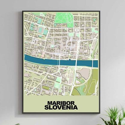 COLOURED ROAD MAP OF MARIBOR, SLOVENIA BY MAPBAKES