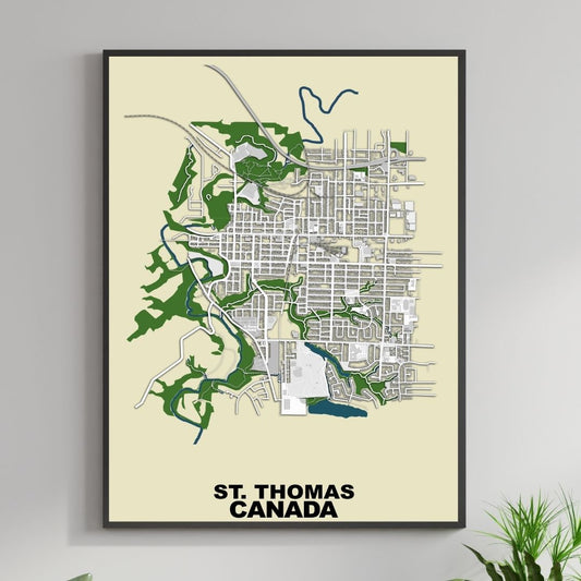 COLOURED ROAD MAP OF ST. THOMAS, CANADA BY MAPBAKES