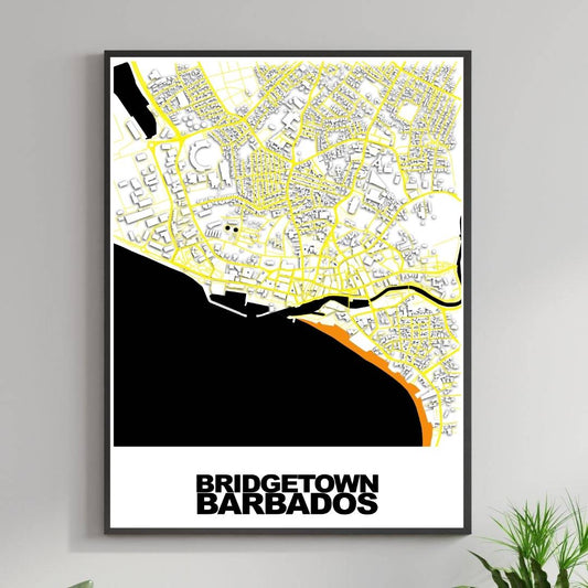 COLOURED ROAD MAP OF BRIDGETOWN, BARBADOS BY MAPBAKES