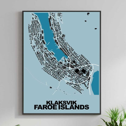 COLOURED ROAD MAP OF KLAKSVIK, FAROE ISLANDS BY MAPBAKES