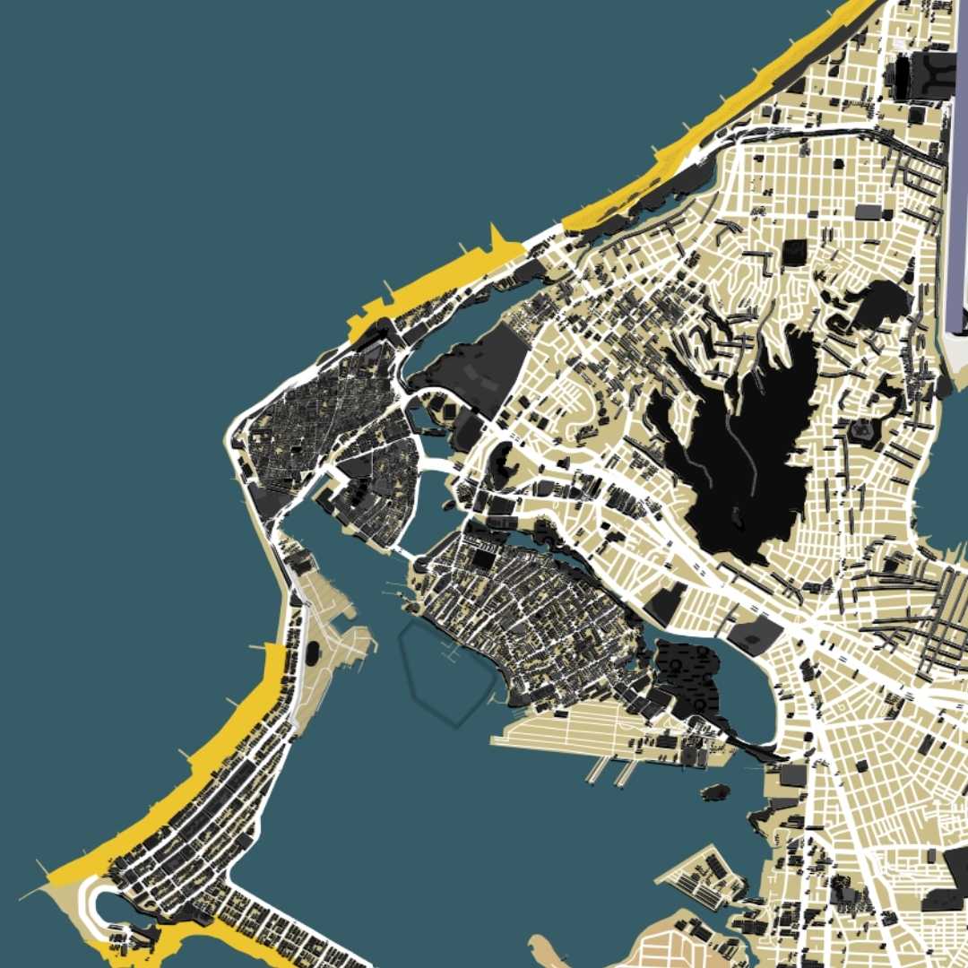 COLOURED ROAD MAP OF CARTAGENA, COLOMBIA BY MAPBAKES